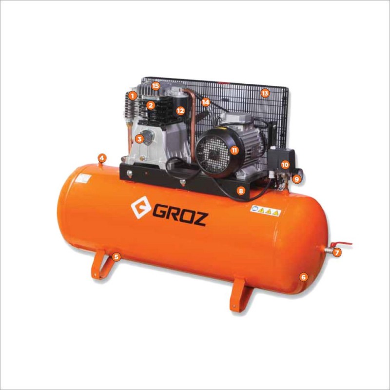 Groz 150 Ltr Air Compressor 3HP 2.2kW Single Phase RAC/3-21/150-1