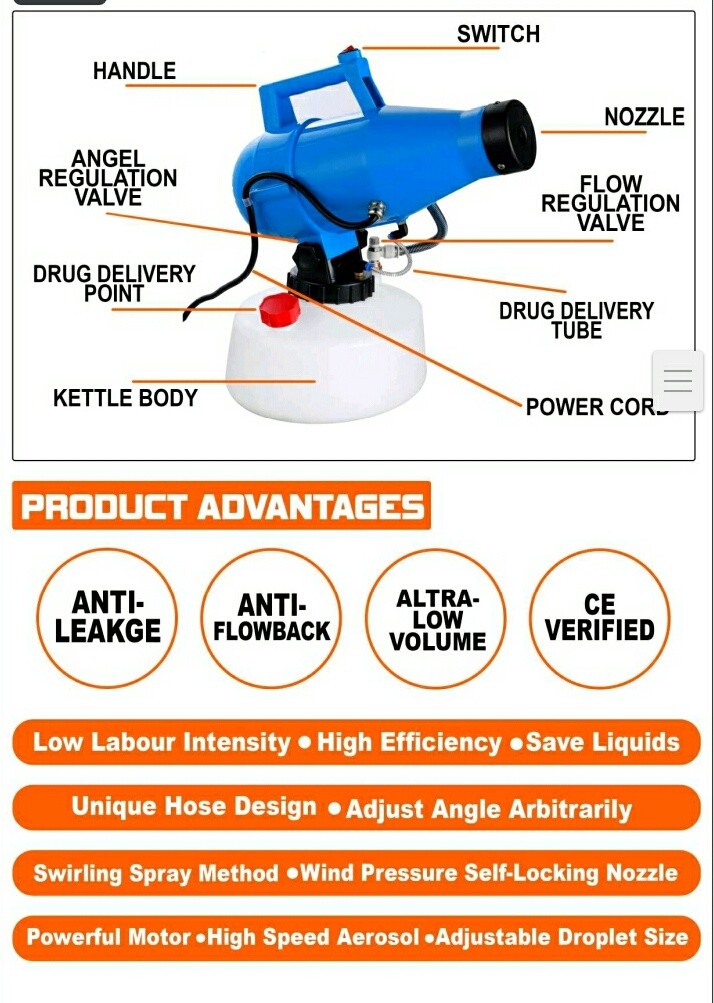 Electric ULV Thermal Fogger Machine Disinfection Fogging Machine Sprayer