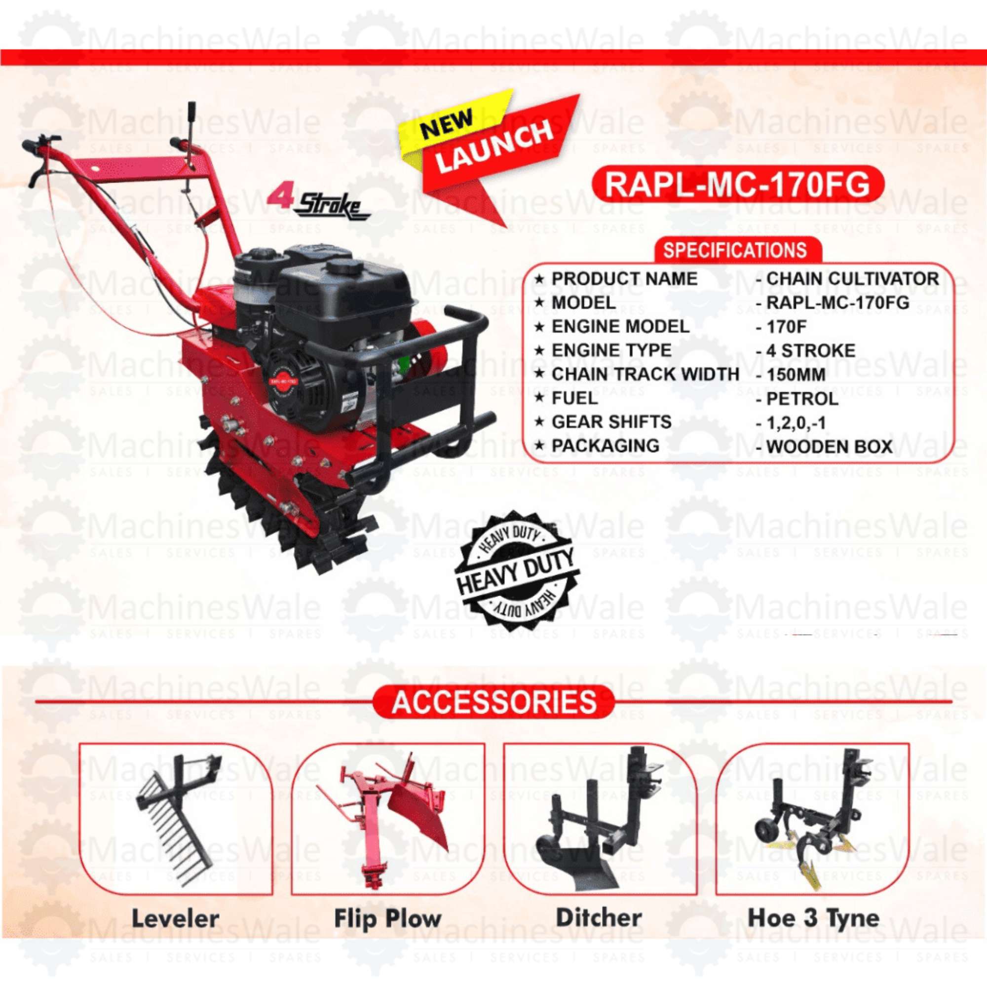 REALLY 7-HP 4000W Petrol Chain Cultivator 4 Stroke + 4 Attachments