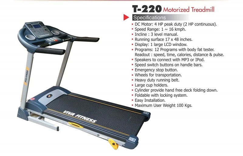 Viva Fitness Treadmill T 220 DC 3 Level Manual Incline Jogging Machine
